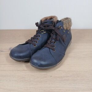 Spring Step Ankle Boots Women 9.5-10 Blue Leather Knit Trim Comfort Booties